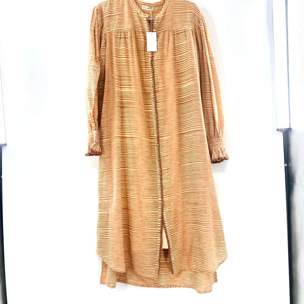 NEW Ulla Johnson Fiora Striped Shirt Dress Medium Sz 8 Beige Tan Brown Feminine